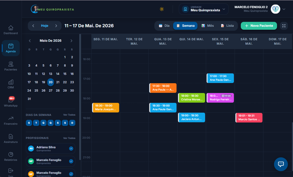 Interface de Agenda Semanal (Dark Mode)